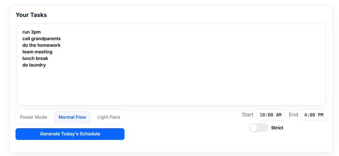 Screenshot of the task input box